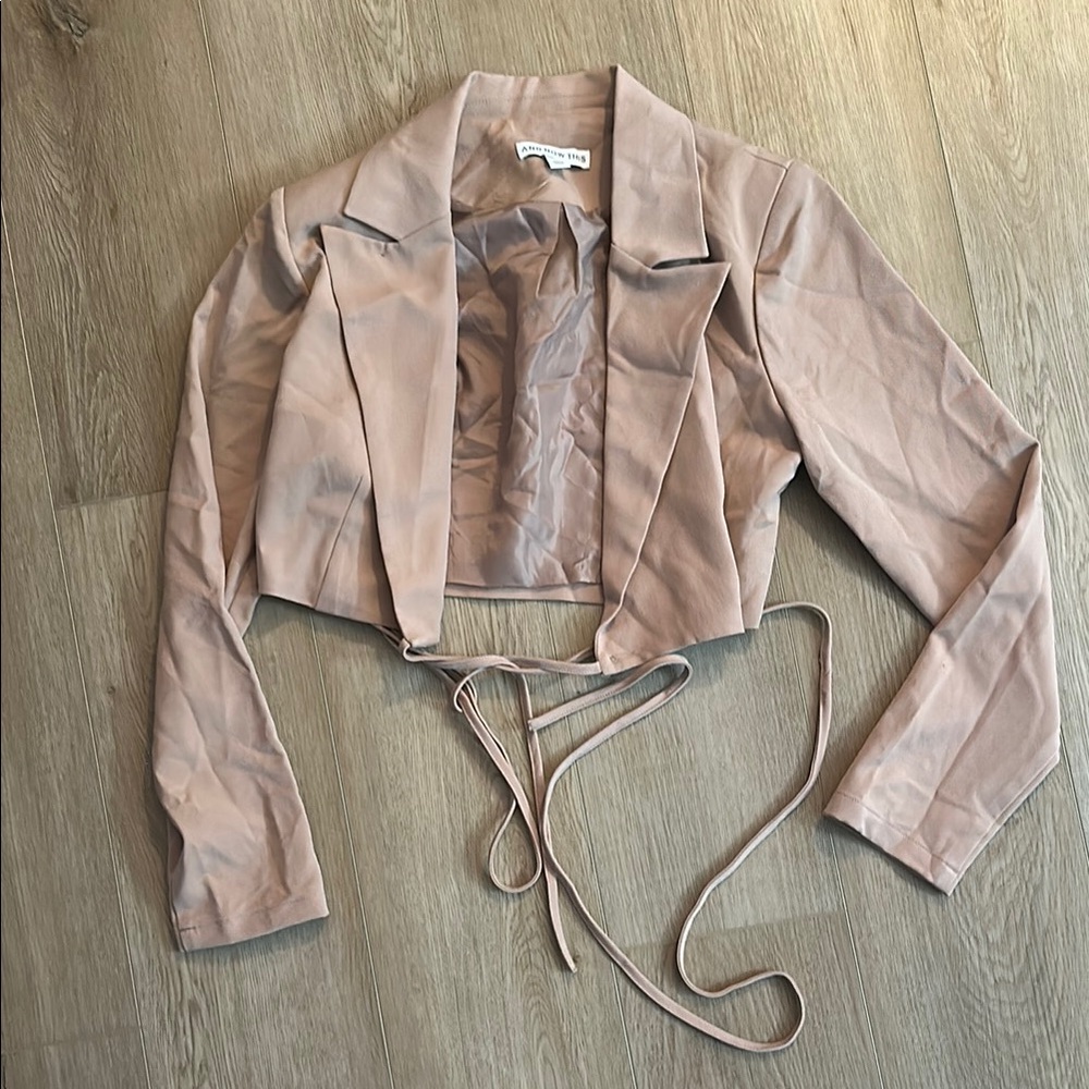 Cropped Tie-Front Blazer Jacket - Blush Pink